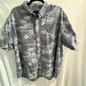 Lands' End Blue Gray Tropical Cotton Men's Shirt Short Sleeve Button Down XXL